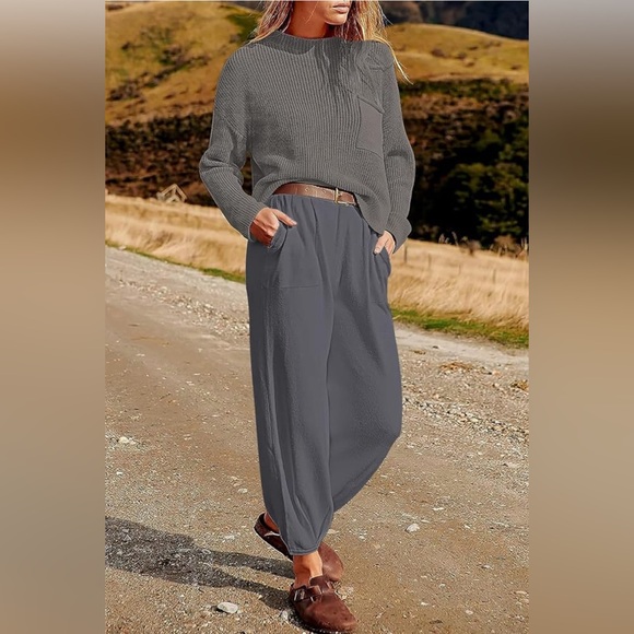 Anrabess Pants - Anrabess Women’s 2 Piece Outfit Knit Sweater Top & Loose Pants SZ L